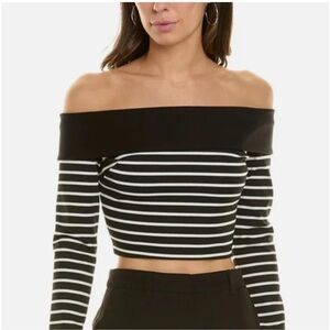 NICHOLAS Black and White Striped Crop Top